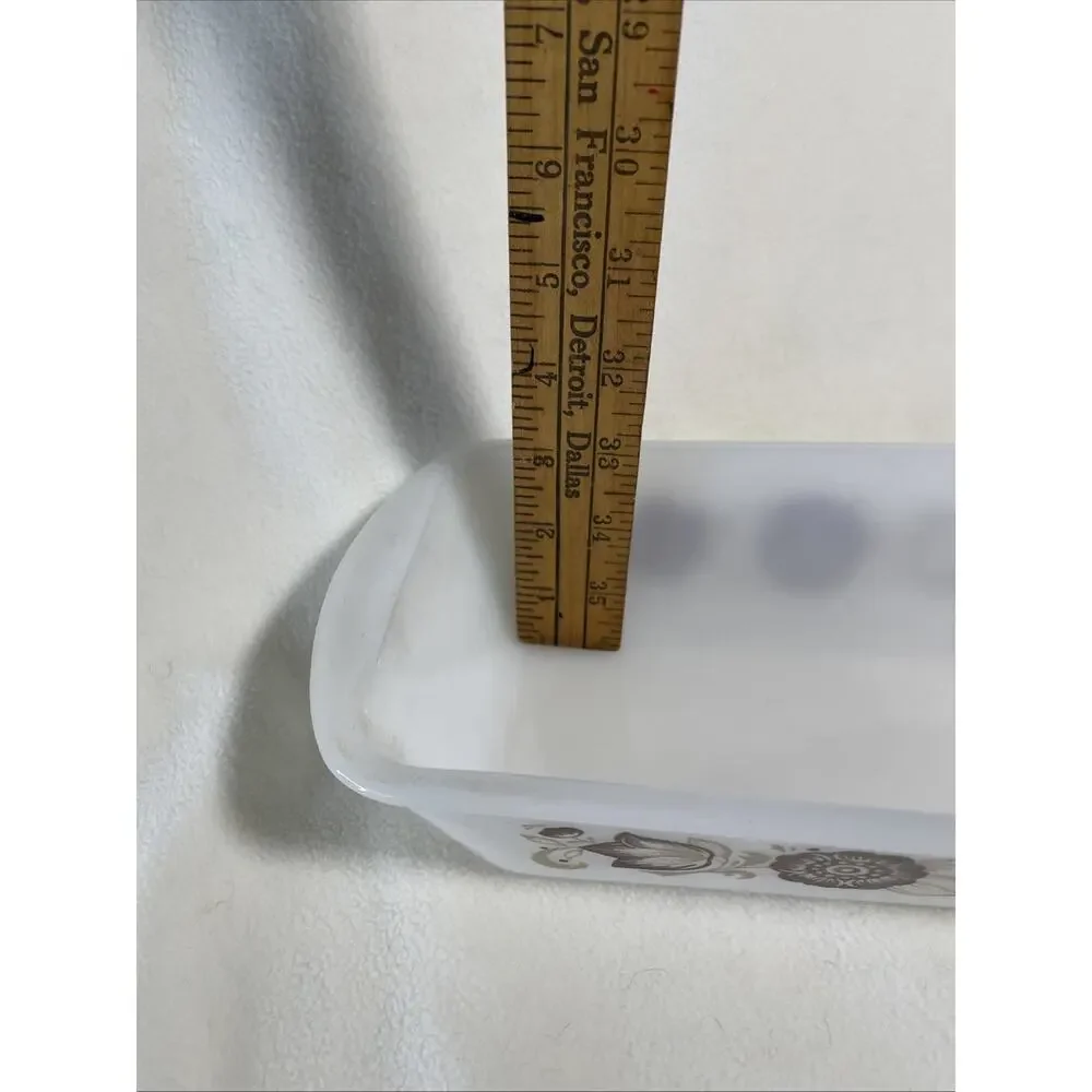 Vintage Glasbake Milk Glass Loaf Pan Floral Pattern J522-Loaf Made In USA